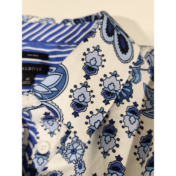 Talbots Blue Paisley Long Sleeve Button Shirt - Size 10 - Picture 5 of 11